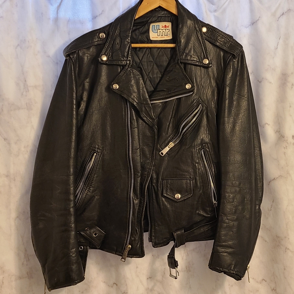 Vintage 1970's - Black Leather Motorcycle Jacket